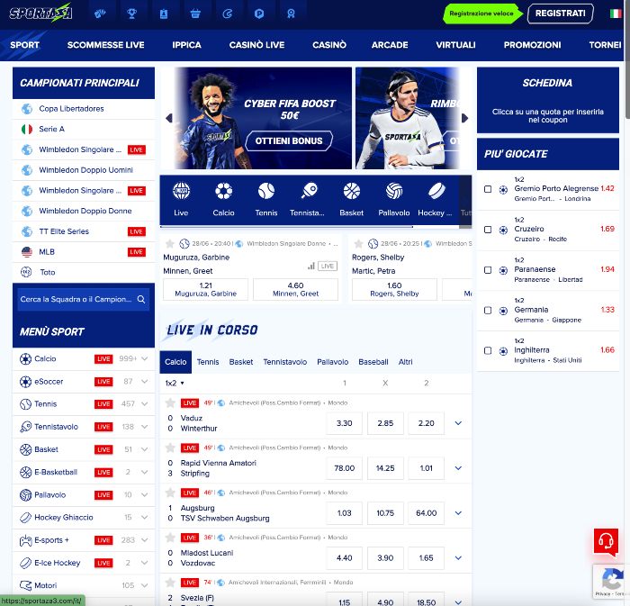 sportaza scommesse online palinsesto sportivo