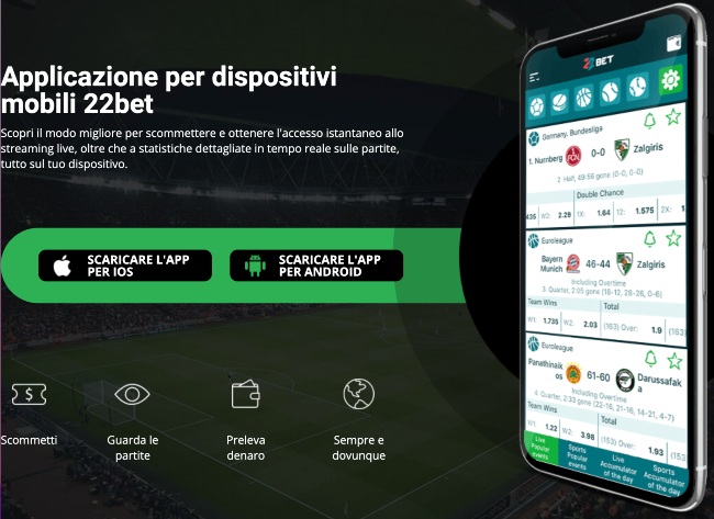 22bet applicazione mobile